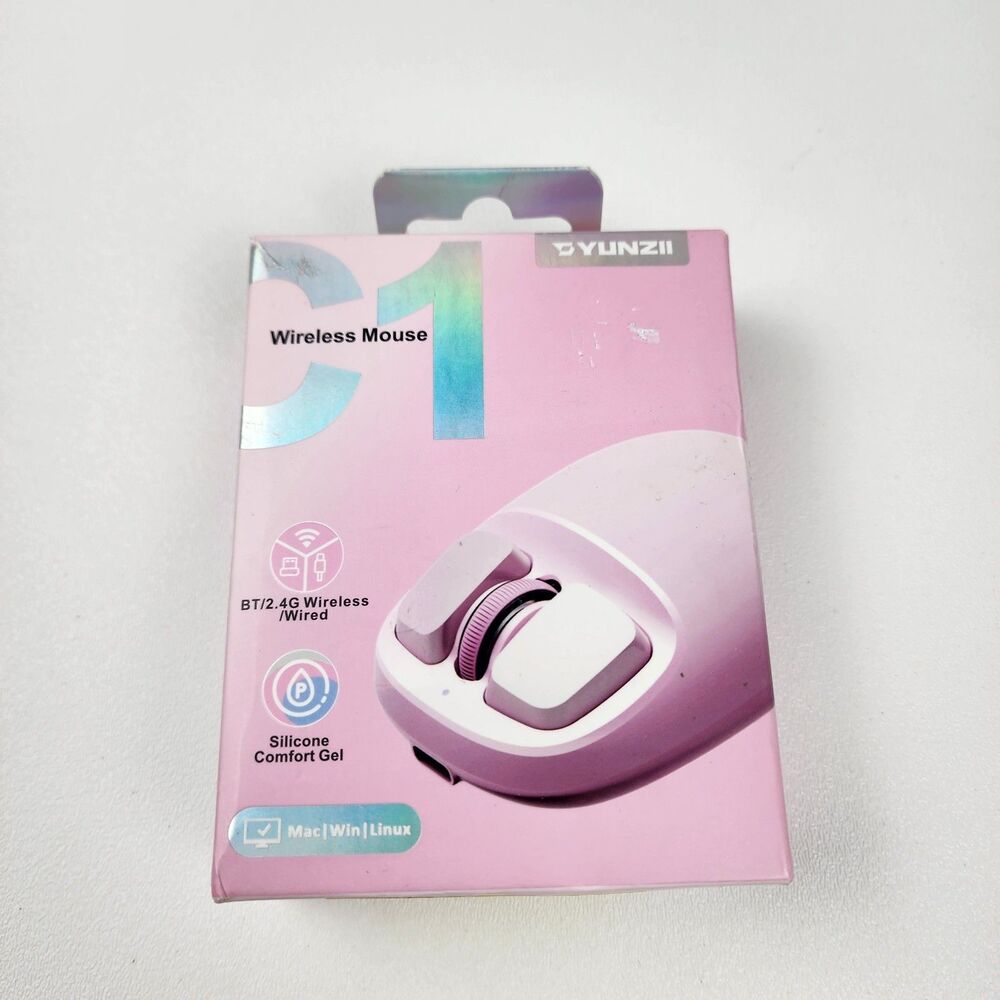 YUNZII C1 Wireless Mouse Tri-Mode Bluetooth USB-C 4800 DPI Pink OB